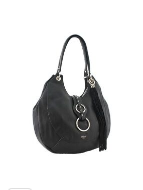 Guess Black Shoulder Tote with Silver Rings and Tassel